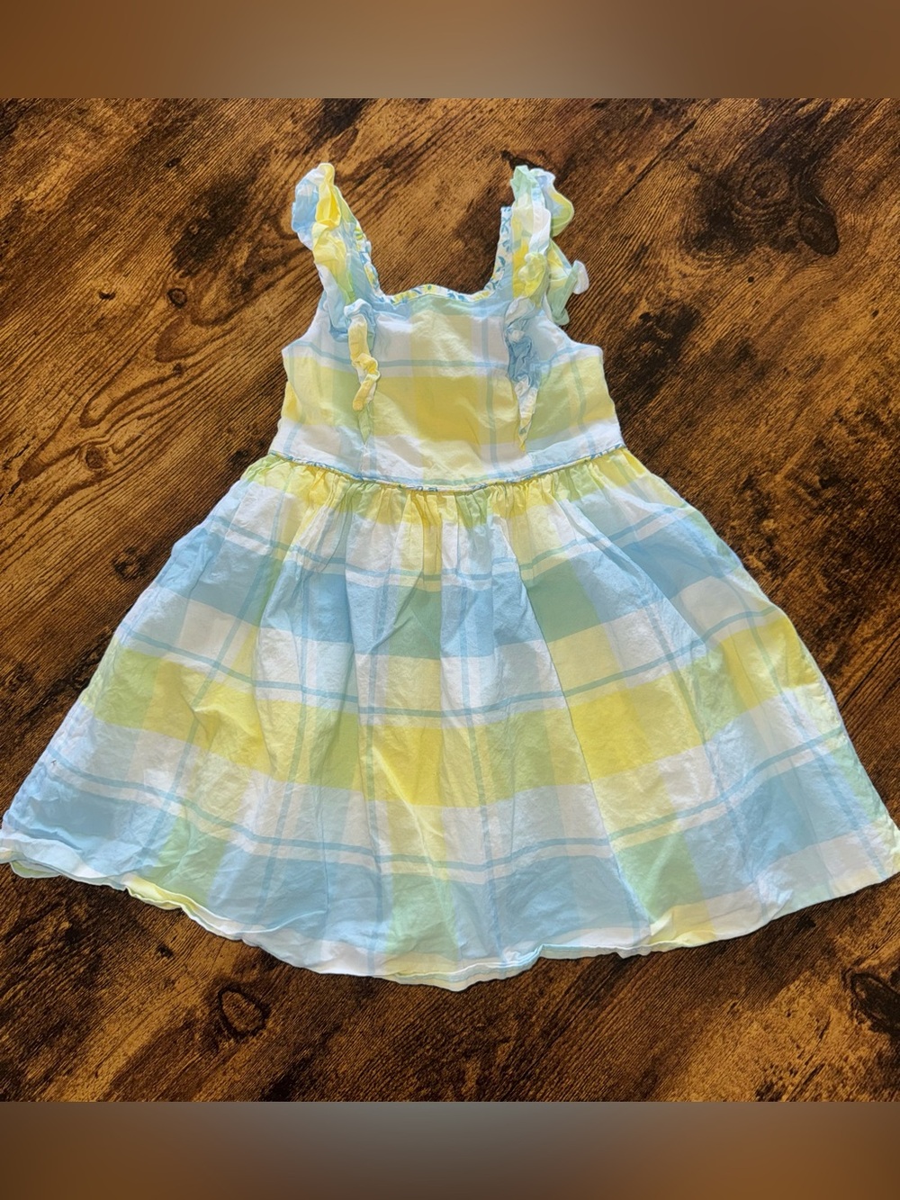 Tommy Bahama Yellow & Blue Plaid Ruffle Strap Girls Dress